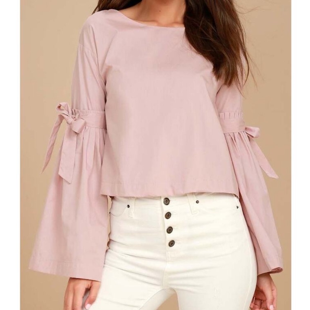 Free People Light Pink Bell Sleeve Blouse